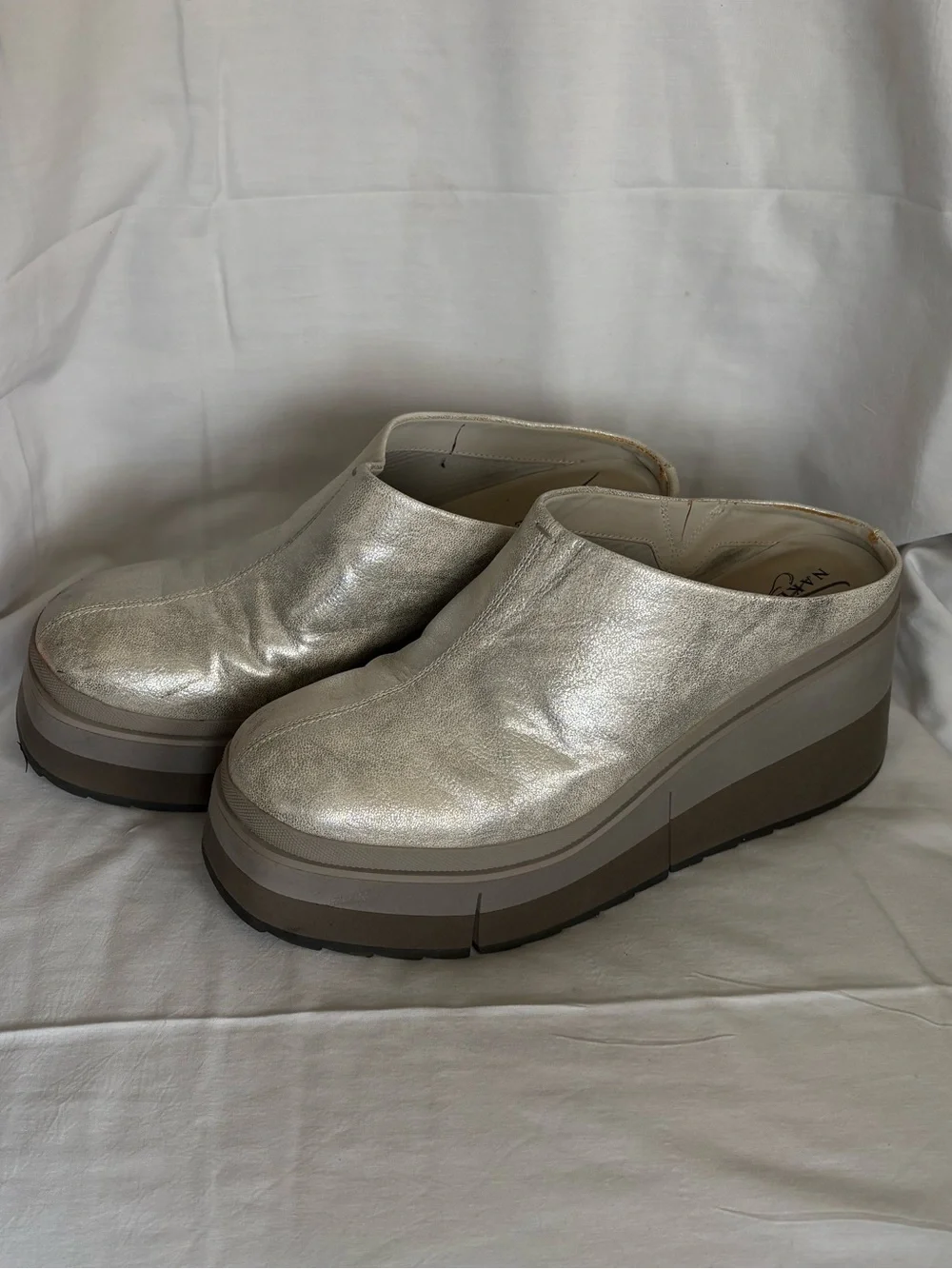 Coach Metallic Silver Platform Clogs